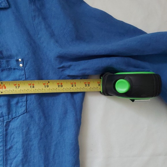 JM Collection 100% Linen Blue Button Down Top Studded Details Women's Sz 16 - Picture 7 of 14